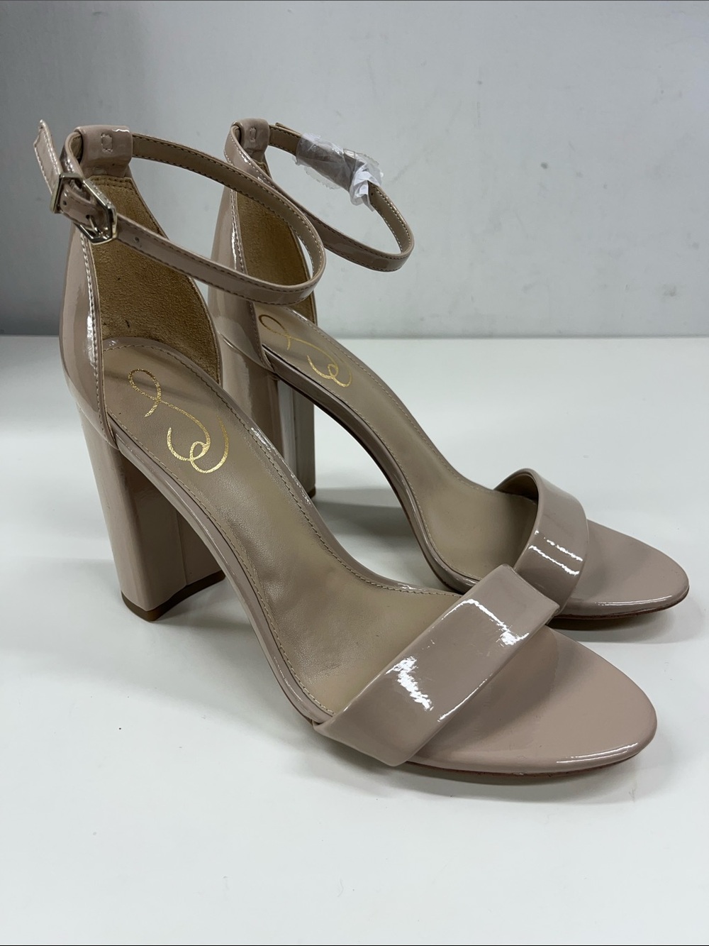 New Sam Edelman Yaro Nude Patent Heel Sandals Size 9.5